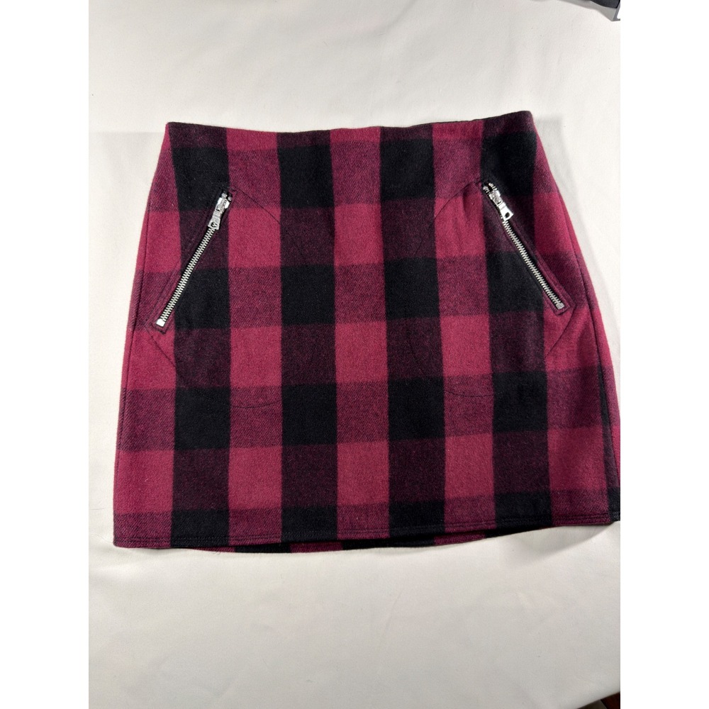 Gap Buffalo Plaid Mini Skirt Red Black Wool Blend Zip Pocket Size 2